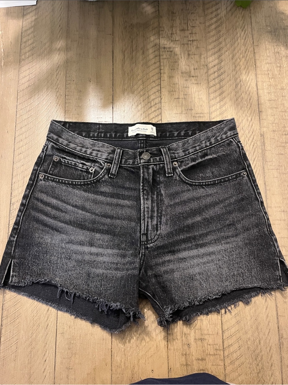 Abercrombie & Fitch Washed Black Denim Mid Rise Boyfriend Shorts